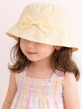 Toddler Girl Yellow Sun Hat w/ Bow | Summer Bucket Hat | 2T–4T